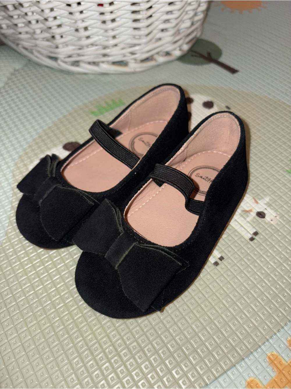 SweetHoney Black Big Bow Suede Leather Ballet Flat Dress Shoes Baby Girl 7